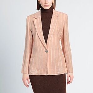 ARMANI EXCHANGE 100% Linen Striped Peach Beige Blazer Jacket Size 2 XS